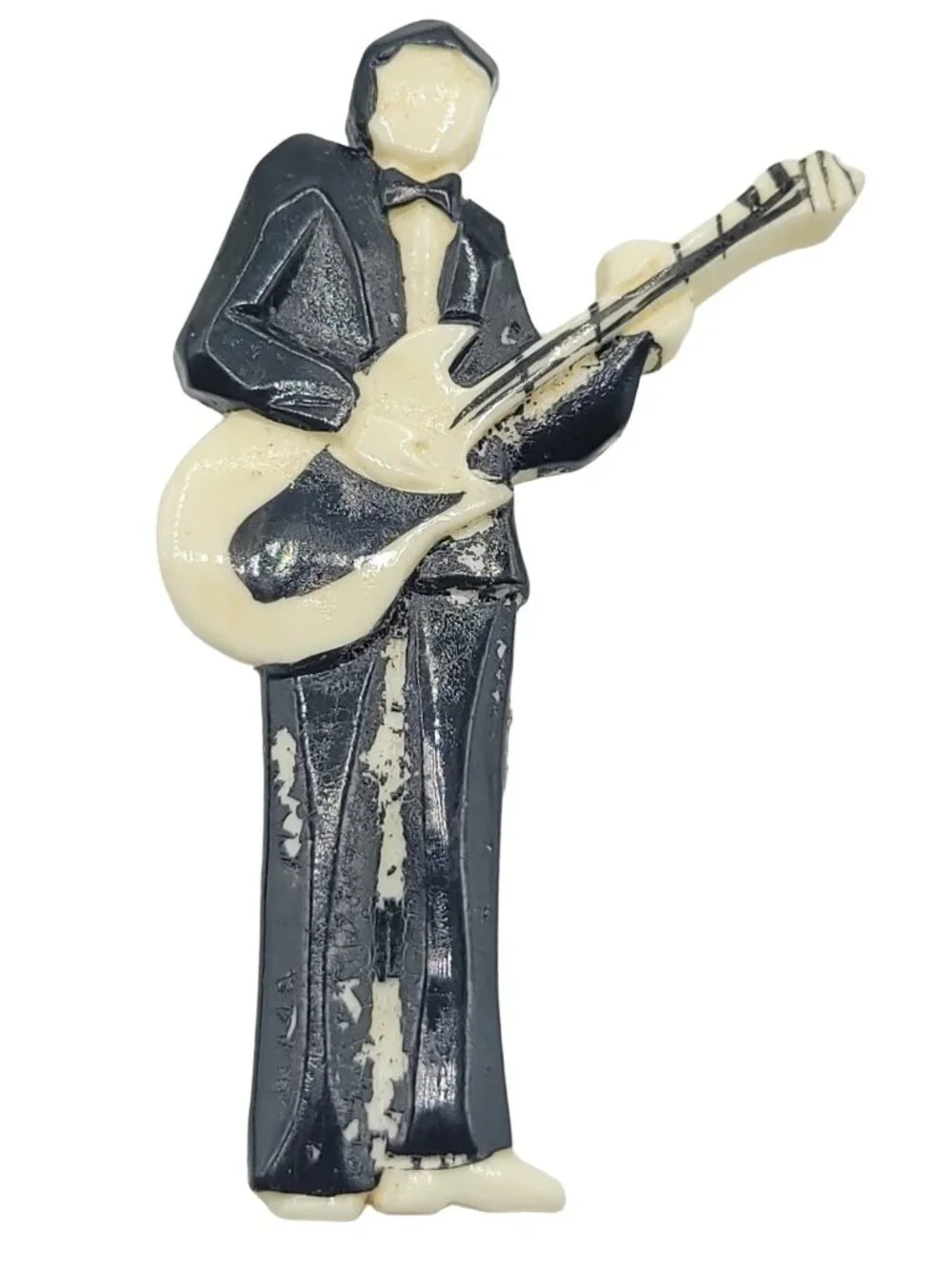 Plastic Guitar Man, Figural In Tuxedo Elvis Pin Brooch